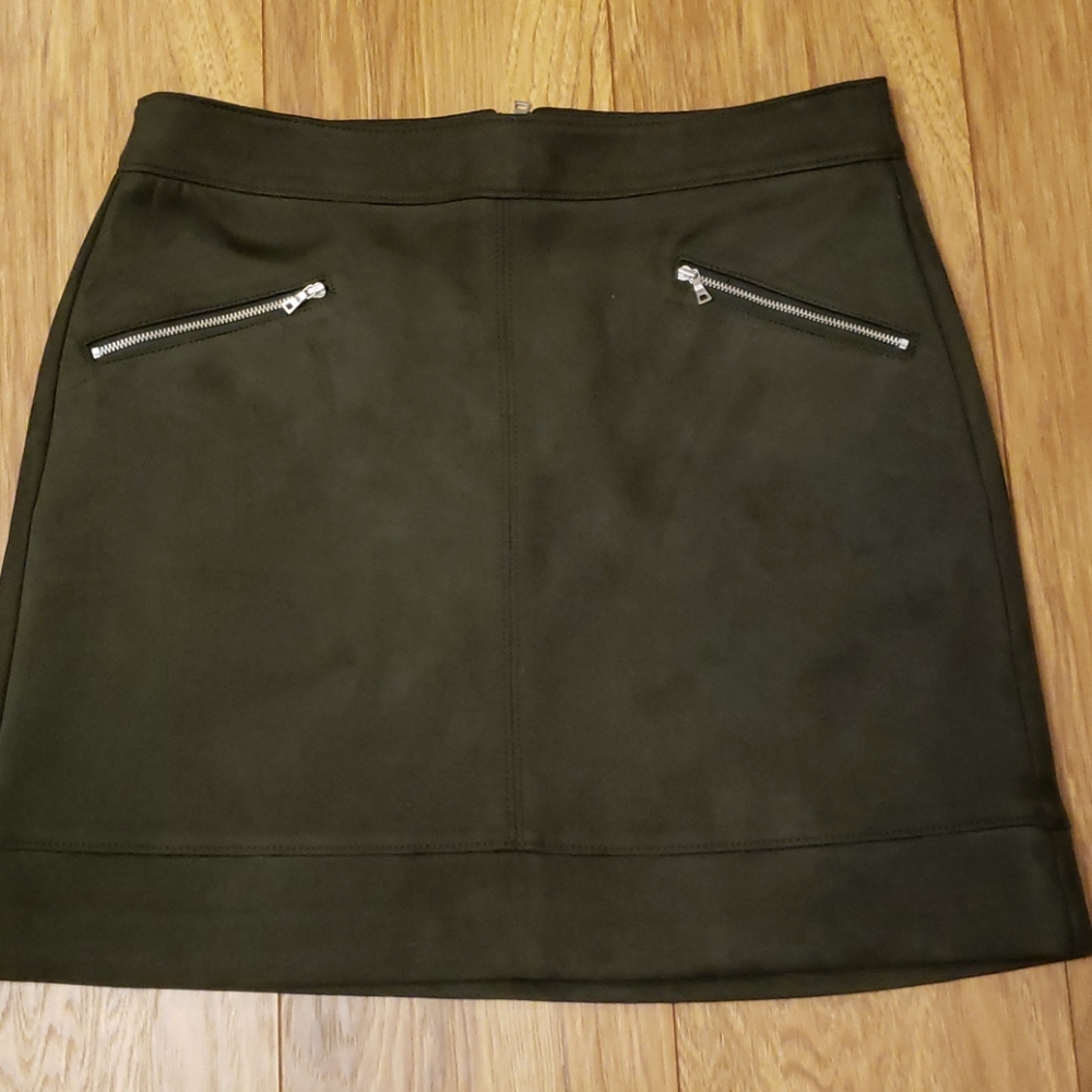 Green Faux Suede A-line / Shift Skirt